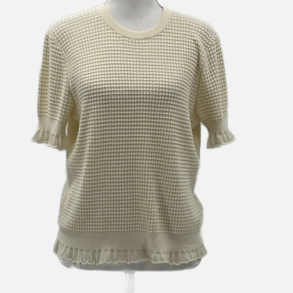 Theory Bristol Waffle Ruffle Trim Knit Top in Ivory - NWOT - Size Medium - Picture 3 of 8